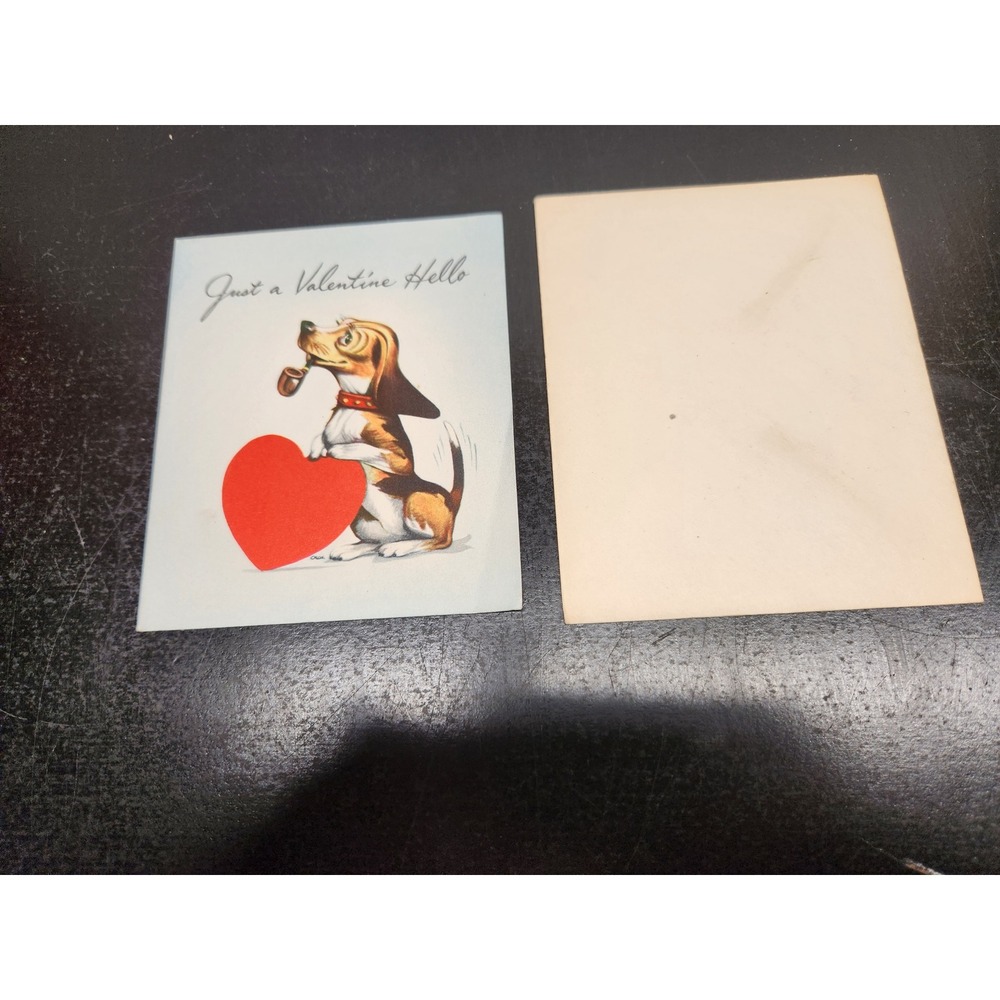 Vintage Gibson Valentine Card Beagle Dog Pipe Red Heart Greeting Card 10V 83961